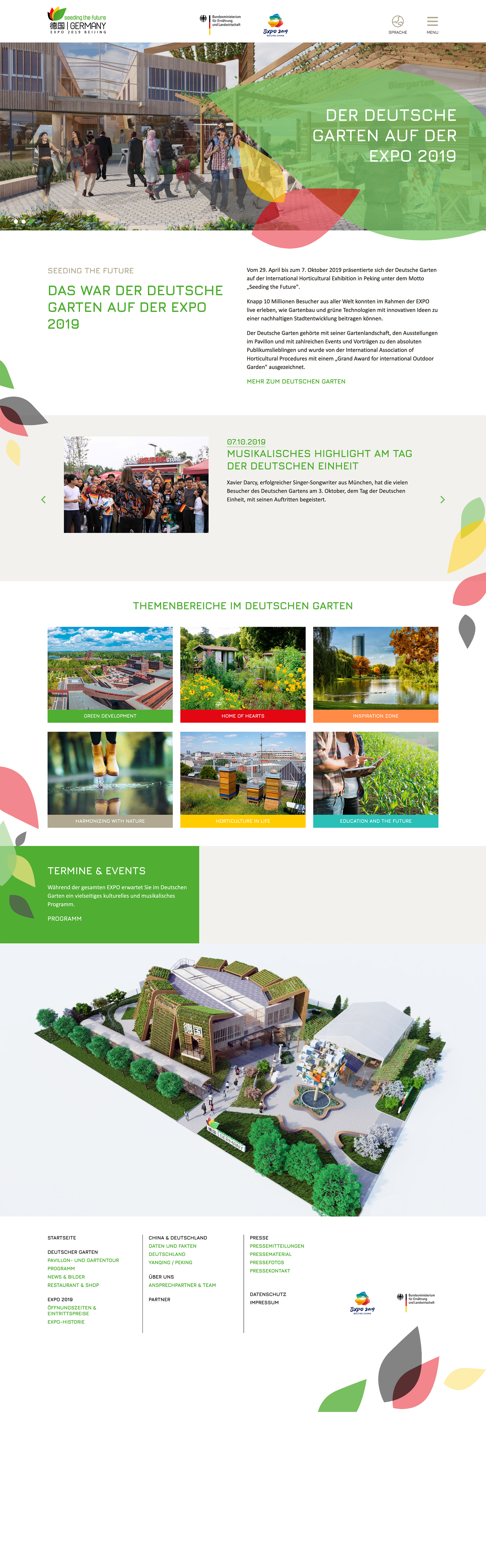 Gestaltung und Programmierung der Website des Deutschen Gartens auf der EXPO 2019 in Peking